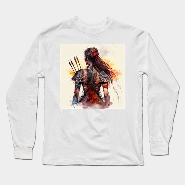 Powerful Warrior Back Woman #3 Long Sleeve T-Shirt by Chromatic Fusion Studio